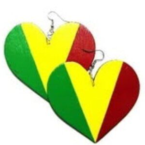 Africa Rasta Love Heart Handmade Wood Earrings